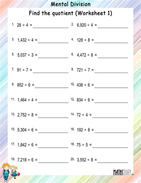 Mental and Oral Division Worksheets - Math Worksheets - MathsDiary.com