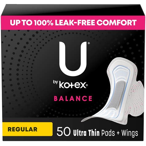 U by Kotex Balance Ultra Thin Pads with Wings, Regular Absorbency, 50 ...
