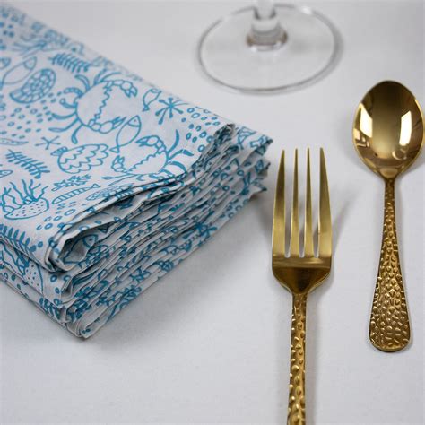 Indian Hand Block Printed Cotton Organic Napkins Sky Blue Online – Dmaasa