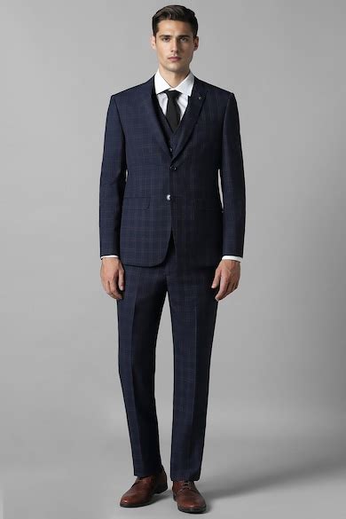 Buy Men Navy Slim Fit Check Formal Three Piece Suit Online - 39625731 ...