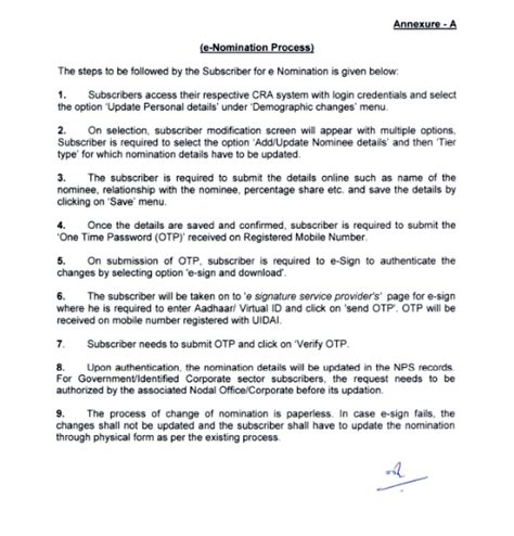 Circular on eNomination facility for NPS Subscribers