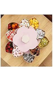 WOKLEEN Double Layer Candy Snack Storage Flower Shape Rotating Box with ...