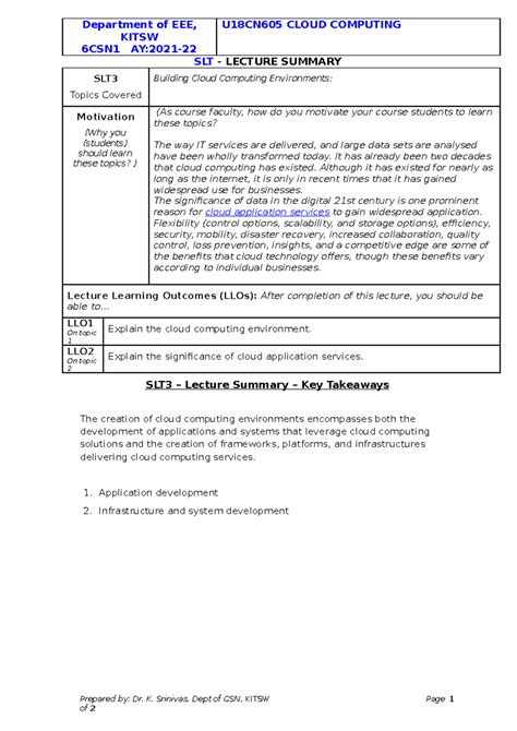 Building Cloud Computing Environments - SLT Summary for 6CSN1 - Studocu
