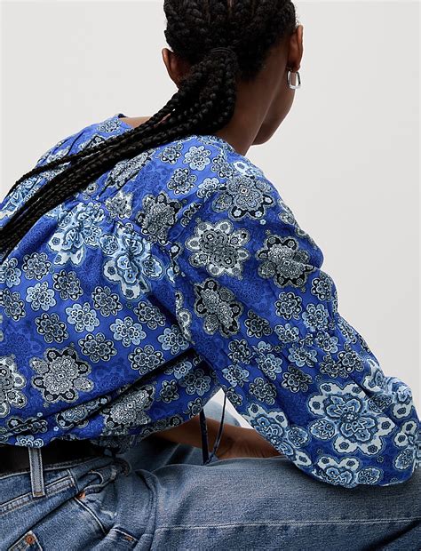 Buy Pure Cotton Printed V-Neck Blouse at Marks & Spencer