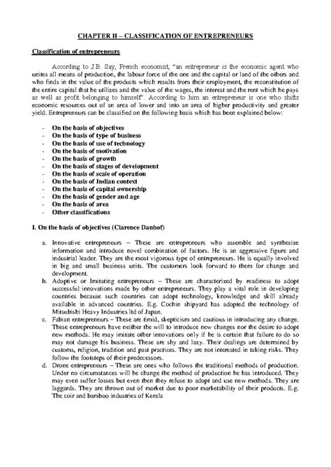Chapter II - Qt notes - CHAPTER II – CLASSIFICATION OF ENTREPRENEURS Classification of ...