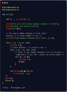 Image result for Display All Prime Numbers Between Two Numbers Using Functions in C Programming