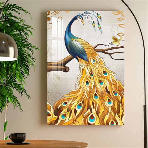 Peacock With Golden Feathers Acrylic Wall Art - The Next Decor