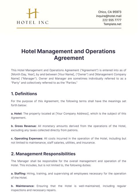Free Hotel Agreement Templates, Editable and Printable