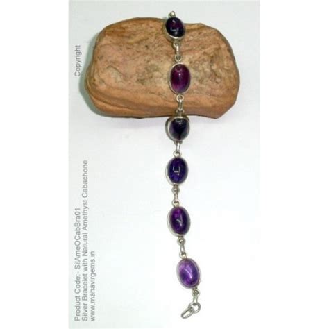 Silver Bracelet with Natural Amethyst Cabachone, Astrological Bracelet ...