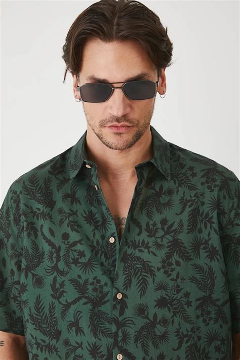 Koszula z domieszką lnu męska z kołnierzykiem klasycznym kolor zielony ...