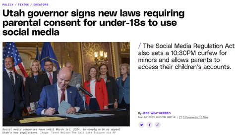 美国犹他州要求 18 岁以下未成年人使用社交媒体需征得父母同意_公司_法律_广告