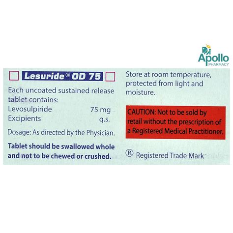 Lesuride OD 75 Tablet | Uses, Side Effects, Price | Apollo Pharmacy