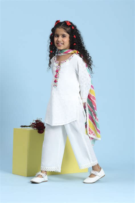 Buy White Cotton Straight Suit Set Online at Biba India