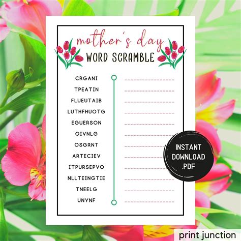 Mothers day game printable mothers day word scramble mothers day activities games to play with ...