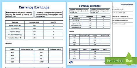 Currency Conversion Worksheet UK 的图像结果