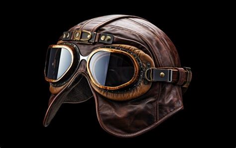 Old pilots helmet leather accents on black background | Premium AI ...