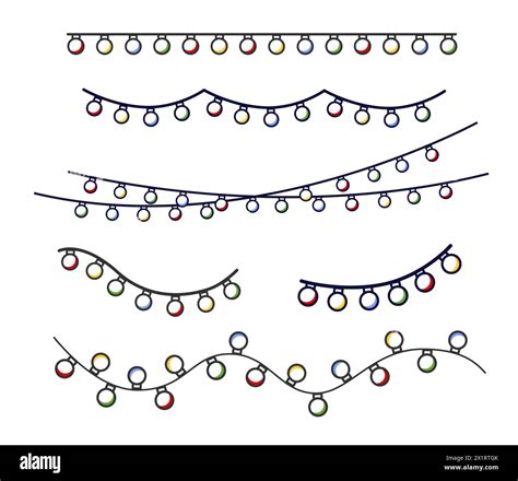 Set colored holiday lights. Line art. Light bulbs garland for Christmas ...