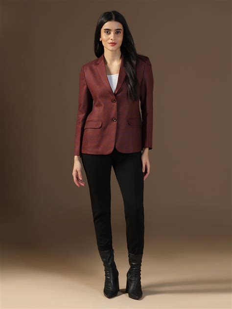 Women's Red Tweed Checked Blazer – Tahvo India
