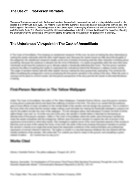 SOLUTION: Use of first person narration in the cask of amontillado and the yellow wallpaper ...