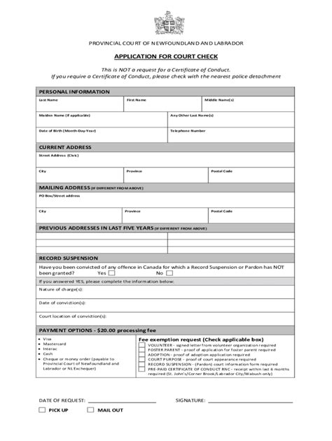 Fillable Online application for criminal records screening certificate ...