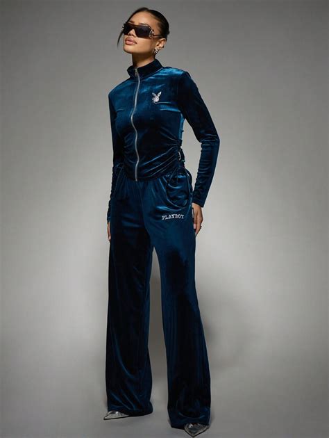 MISSGUIDED Missguided x Playboy Velvet Rhinestone Bunny On Back Wide ...