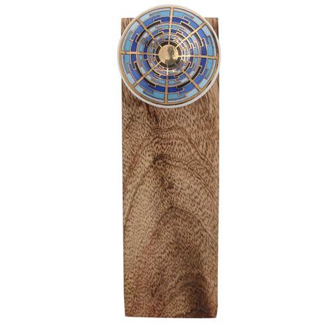 Blue Sapphire Hue Golden Pattern Ceramic Wooden Door Stopper