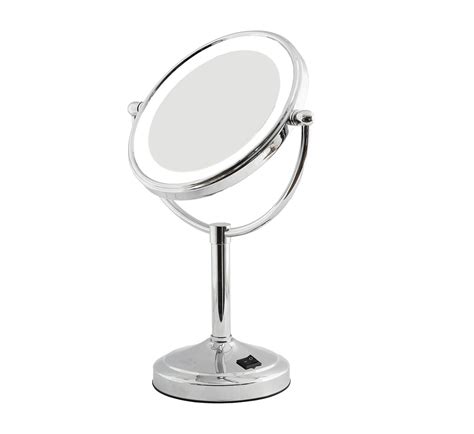 Silver Round Brass Tabletop Magnifying Mirror With LED