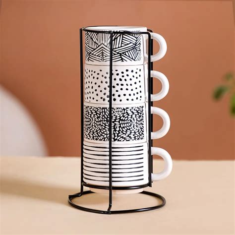 Buy Nestasia Stackable Ceramic Cups Set of 4 (100 ml) | Microwave ...