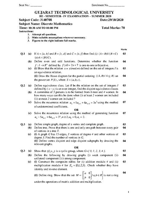 3140708 BE IV Summer 2020 - Discrete Mathematics Previous Year Qs - Studocu