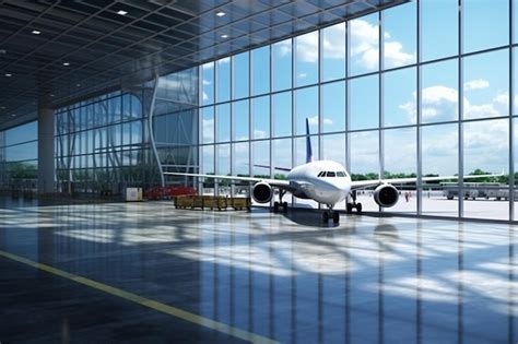 3d rendering airport terminal view from airport looked out big window ...