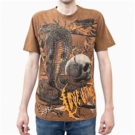Sz various Smoke Rise Brown Graphic T-Shirt with Snake and Skull Design