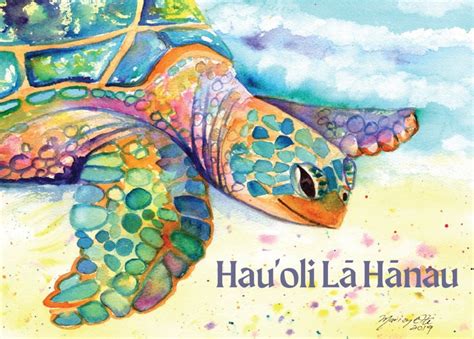 Hawaii Birthday Card, Beach Sea Turtle, Hawaiian Happy Birthday, Hauoli ...