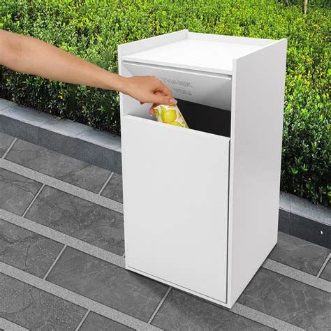 40 Gallon Silver Garbage Receptacle Cabinet, Wooden Trash Can with Tray ...