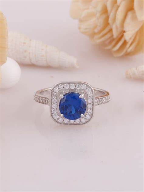 Silgo 925 Sterling Silver Blue Cubic Zirconia Rhodium Plated Women ...