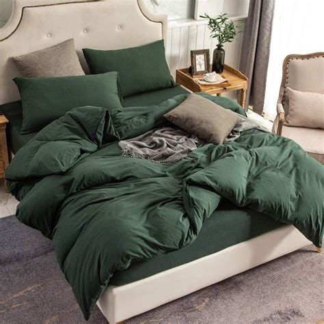 5 Pcs Forest Green Cotton Duvet Cover set Queen Bedding King | Etsy