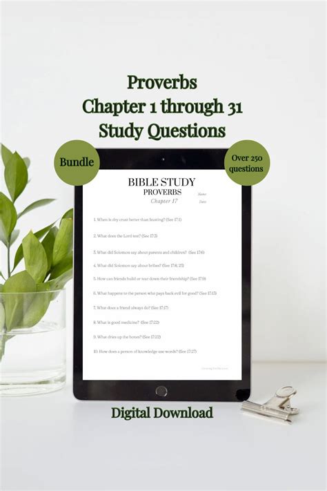 Bible Study Printable / Proverbs Bundle 1 to 31 / Chapter Summary ...