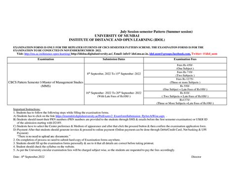 MMS Sem I Examination forms for repeaters - July Session semester ...