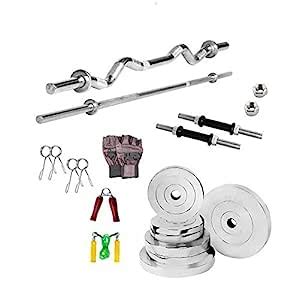 GOLD FITNESS 16Kg Steel Plates Home Gym Set with 3ft Curl Rod and 5ft ...