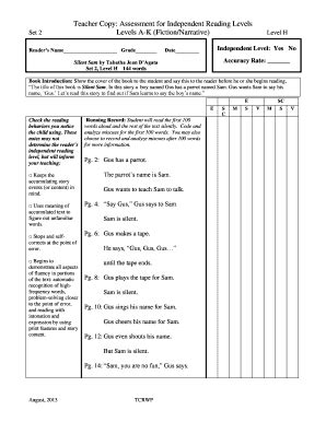 Teacher Copy: Assessment for Independent Reading Levels - Blank ...