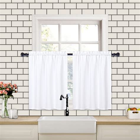 Waterproof Curtains for Bathroom, Waffle Weave Rod Pocket Kitchen Short ...