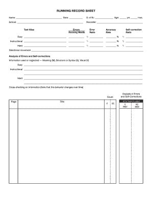 Running Record Sheet - Blank Fillable Template | Fill Out, Print ...