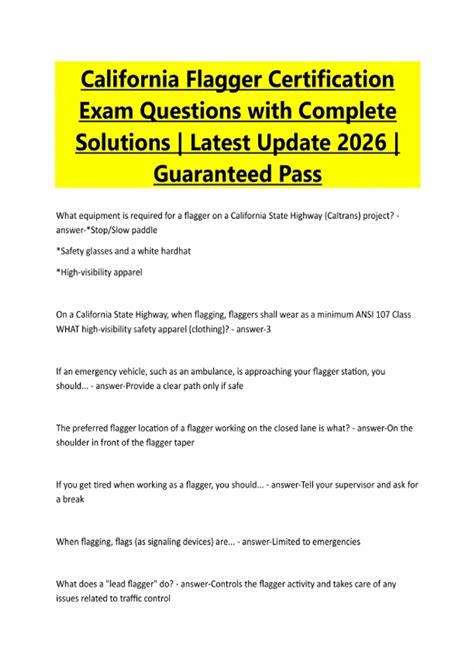California Flagger Certification Exam Questions with Complete Solutions ...