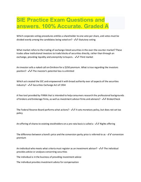 SIE Practice Exam Questions and answers. 100% Accurate. Graded A ...
