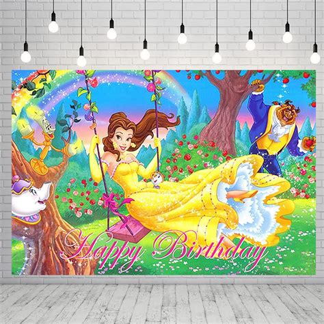 Buy Princess Belle Backdrop for Party Supplies 5x3ft Beauty and Beast ...