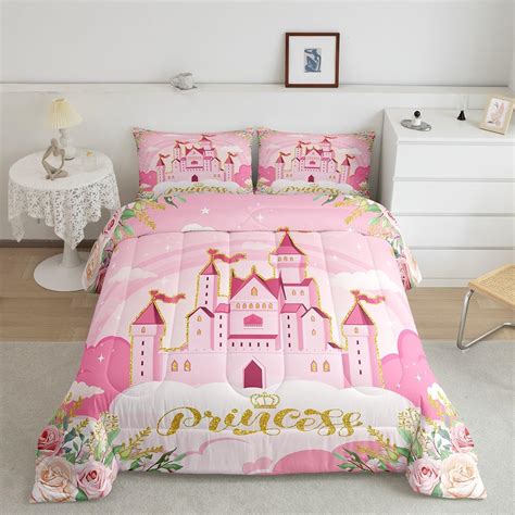 Amazon.com: Princess Twin Bedding Sets for Girls,Pink Castle Dreamy ...