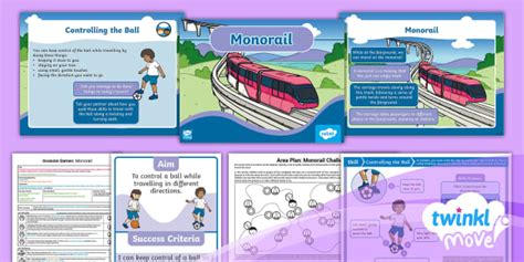 👉 Twinkl Move PE - Y1 Invasion Games Lesson 3 - Monorail