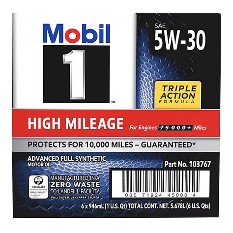Mobil 5W-30 High Mileage Synthetic Oil, 6 pk./1 qt. | BJ's Wholesale Club