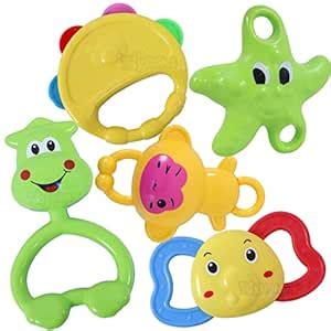 Toyshine Pack of 5 Rattle Set with Teathers for New Born Babies, Toy ...