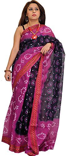 Buy Exotic India Dark-Blue and Purple Bandhani Tie-Dye Saree from ...