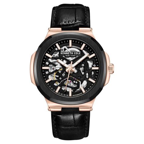 Buy Online Kenneth Cole Automatic Black Dial With Black Leather Strap ...
